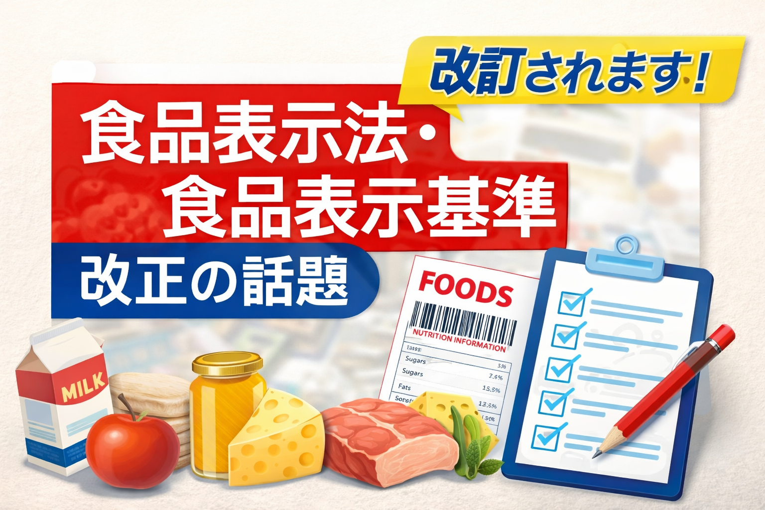 食品表示法・食品表示基準の改訂ポイントを解説するアイキャッチ画像